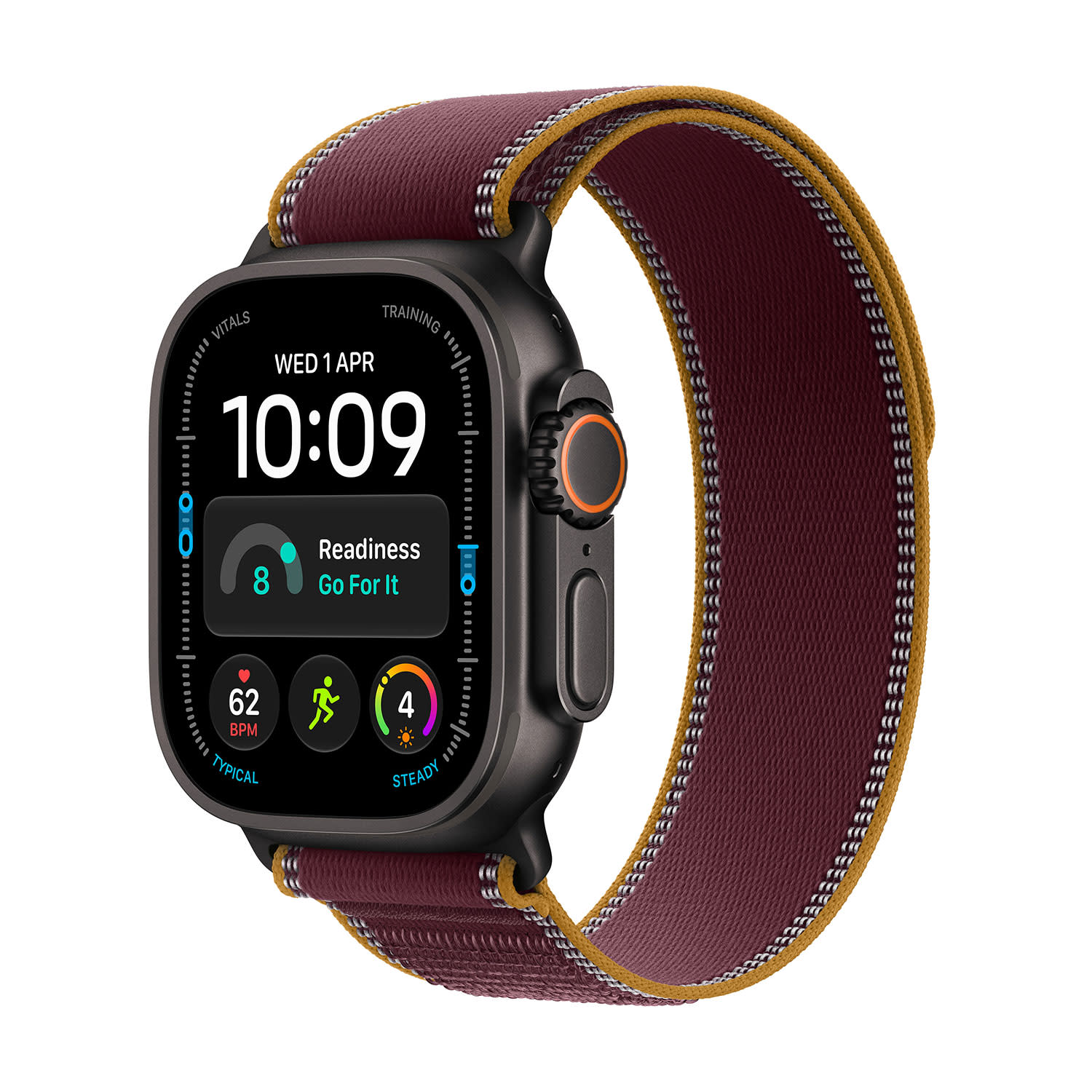 Apple Ultra 4 49 Black Titanium with Burgundy Trail Loop S/M