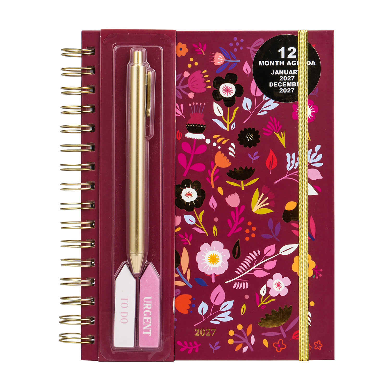 2027 Planner Εβδομαδιαίο Σπιράλ Floral Burgundy
