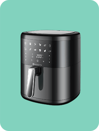 Μαύρη φριτέζα αέρος (air fryer) με ψηφιακή οθόνη και προεπιλογές μαγειρέματος