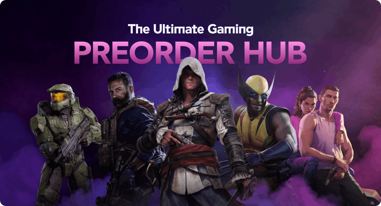 Χαρακτήρες από δημοφιλή video games σε σκηνικό preorder campaign, με τον τίτλο 'The Ultimate Gaming Preorder Hub'