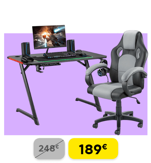 Gaming γραφείο με εργονομική καρέκλα, ιδανικό για εφήβους gamers 189€.