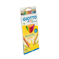 Κουτί με 12 ξυλομπογιές Giotto Elios Wood Free, σε διάφορα χρώματα, ιδανικές για ζωγραφική.