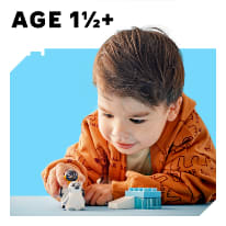 a person playing with a toy lego and age indicator