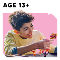 a person playing with a toy lego and age indicator