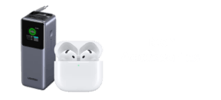 Ακουστικά και powerbank σε φόντο sales