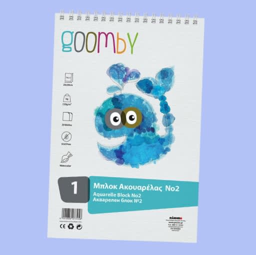 Μπλοκ ακουαρέλας Goomby No2 120g/m², 20 φύλλα, κατάλληλο για ζωγραφική με νερομπογιές.