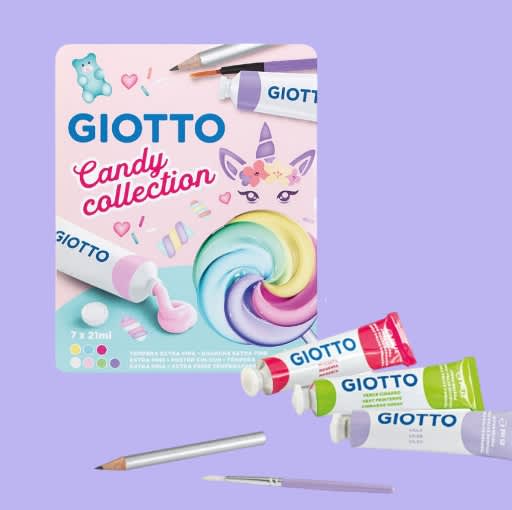 Σετ ζωγραφικής Giotto Candy Collection με τρία σωληνάρια τέμπερας, μολύβι και πινέλο