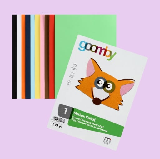 Μπλοκ Κολάζ Goomby με πολύχρωμα φύλλα σχεδίασης σε διάφορες αποχρώσεις, ιδανικό για χειροτεχνίες