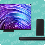 Τηλεόραση και soundbar σε φόντο sales