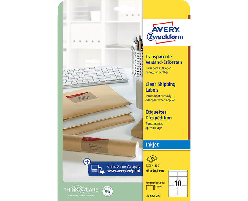 Avery Zweckform Ετικέτες Διαφανείς Α4 J4722-25 ( 96 x 50.8 mm )