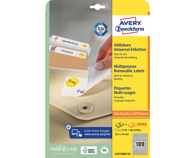Avery Zweckform Ετικέτες Αφαιρούμενες Α4 L4731REV-25 ( 25.4 x 10 mm )