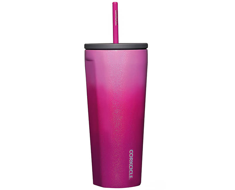 CUP WITH STRAW 710ML GLITTERY PINK OMBRE
