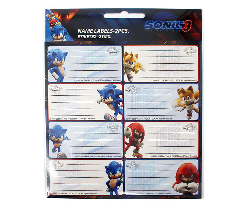 ΕΤΙΚΕΤΕΣ ΤΕΤΡΑΔΙΟΥ SONIC 3 THE HEDGEHOG