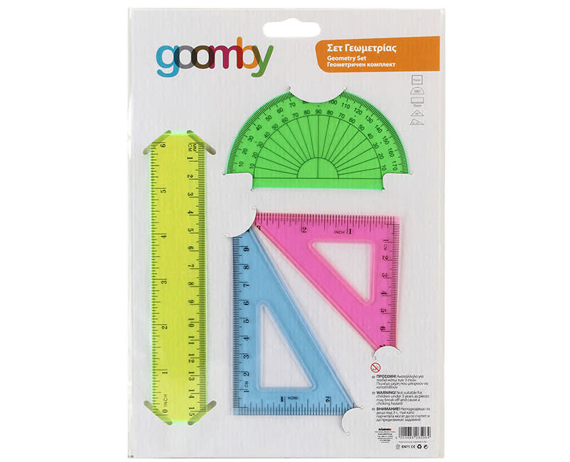 Goomby Σετ Χάρακας Μοιρογνωμόνιο Τρίγωνα 15 cm