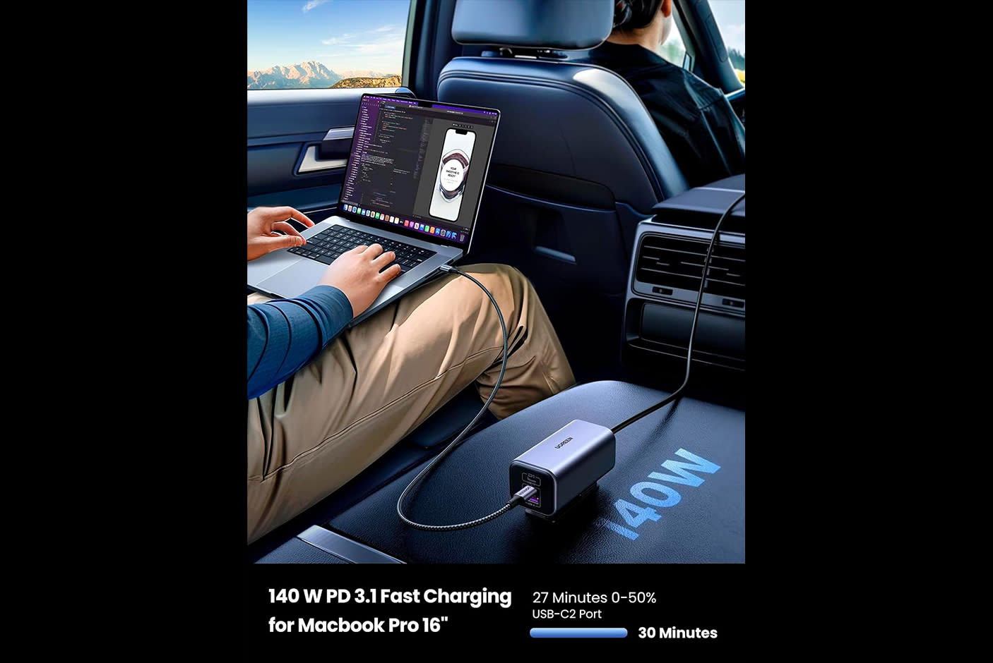 UGREEN 150W GaN 4-Port Car Charger 