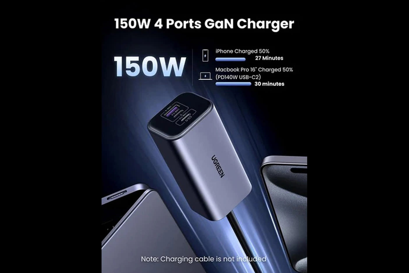 UGREEN 150W GaN 4-Port Car Charger 