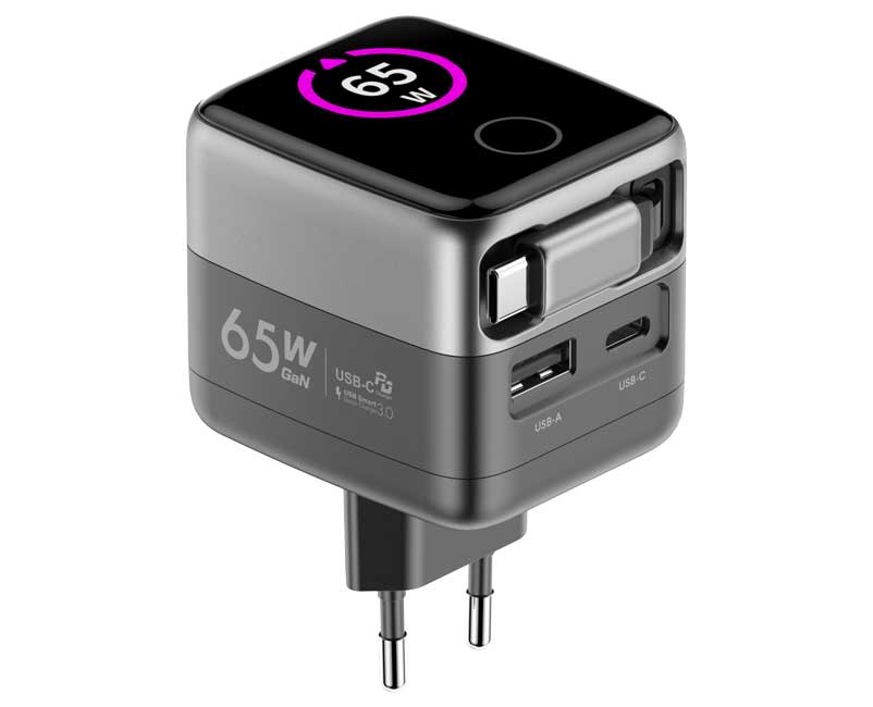 Sentio GaN Charger w/t LCD + Retractable Cable