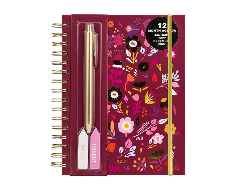 2027 PLANNER ΕΒΔ ΣΠΙΡΑΛ FLORAL BURGUNDY